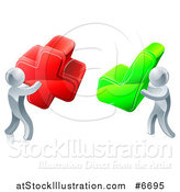 Vector Illustration of 3d Right and Wrong Silver Men Carrying X and Check Marks by AtStockIllustration