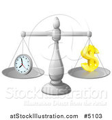 Vector Illustration of 3d Scales Balancing Time and Money As a Dollar Symbol by AtStockIllustration