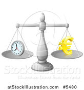 Vector Illustration of 3d Scales Balancing Time and Money As a Euro Symbol by AtStockIllustration