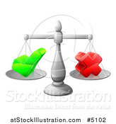 Vector Illustration of 3d Scales Weighing a Decision Check Mark and X Cross by AtStockIllustration