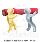 Vector Illustration of 3d Silver and Gold Carpet Installers Carrying a Roll by AtStockIllustration