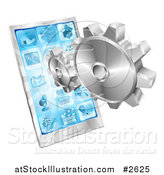 Vector Illustration of 3d Silver Gears and a Touch Screen Cell Phone by AtStockIllustration