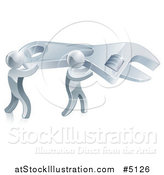 Vector Illustration of 3d Silver Men Carrying a Giant Adjustable Wrench by AtStockIllustration