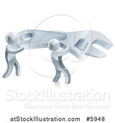 Vector Illustration of 3d Silver Men Carrying a Giant Adjustable Wrench by AtStockIllustration