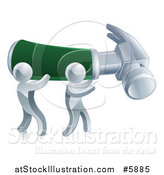 Vector Illustration of 3d Silver Men Carrying a Giant Hammer by AtStockIllustration