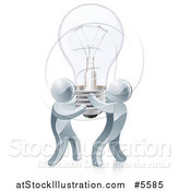 Vector Illustration of 3d Silver Men Carrying a Giant Light Bulb by AtStockIllustration