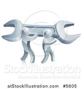 Vector Illustration of 3d Silver Men Carrying a Giant Wrench by AtStockIllustration