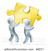 Vector Illustration of 3d Silver Men Carrying a Golden Puzzle Piece by AtStockIllustration