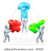 Vector Illustration of 3d Silver Men Carrying Question, X and Check Marks by AtStockIllustration