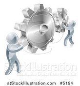 Vector Illustration of 3d Silver Men Connecting Two Giant Gear Cogs by AtStockIllustration