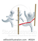Vector Illustration of 3d Silver Men Racing, One Crossing the Finish Line by AtStockIllustration