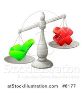 Vector Illustration of 3d Silver Scales Balancing a Check Mark and X Cross by AtStockIllustration