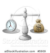 Vector Illustration of 3d Silver Scales Balancing a Clock and Money Bag by AtStockIllustration