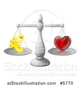 Vector Illustration of 3d Silver Scales Balancing Euros and Love by AtStockIllustration