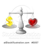 Vector Illustration of 3d Silver Scales Balancing Finances and Love by AtStockIllustration