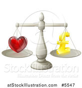 Vector Illustration of 3d Silver Scales Balancing Pound Sterling Finances and Love by AtStockIllustration