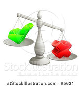Vector Illustration of 3d Silver Scales Weighing a Decision Check Mark and X Cross by AtStockIllustration