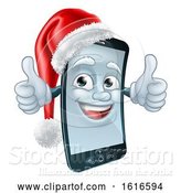 Vector Illustration of 3d Smart Cell Phone Character Wearing a Santa Hat and Holding Two Thumbs up by AtStockIllustration