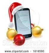 Vector Illustration of 3d Smart Cell Phone with a Santa Hat and Christmas Baubles by AtStockIllustration