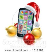 Vector Illustration of 3d Smart Cell Phone with a Santa Hat and Christmas Baubles by AtStockIllustration