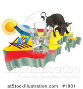 Vector Illustration of 3d Spanish Tourist Attractions over a Flag Map of Spain by AtStockIllustration
