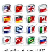 Vector Illustration of 3d Square Flag Icons with Chrome Edges by AtStockIllustration