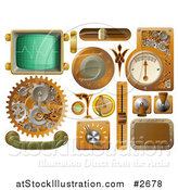 Vector Illustration of 3d Steampunk Styled Handles Knobs Screens and Switches by AtStockIllustration