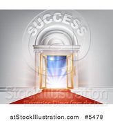 Vector Illustration of 3d SUCCESS over Open Doors with Light and a Red Carpet by AtStockIllustration