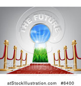Vector Illustration of 3d the Future Text over a Keyhole Door, Posts and Red Carpet by AtStockIllustration
