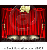 Vector Illustration of 3d Theater Stage Curtains Lighting and Masks by AtStockIllustration