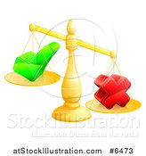 Vector Illustration of 3d Unbalanced Gold Scales Weighing a Check Mark and X Cross by AtStockIllustration