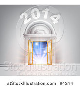 Vector Illustration of a 2014 over Open French Doors in a Marble Doorway with Blue Light by AtStockIllustration