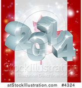 Vector Illustration of a 3d 2014 and Fireworks over a Canadian Flag by AtStockIllustration