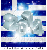 Vector Illustration of a 3d 2014 and Fireworks over a Greek Flag by AtStockIllustration