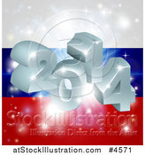 Vector Illustration of a 3d 2014 and Fireworks over a Russian Flag by AtStockIllustration