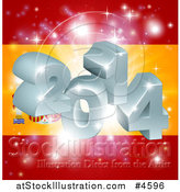 Vector Illustration of a 3d 2014 and Fireworks over a Spanish Flag by AtStockIllustration