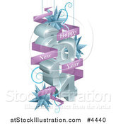 Vector Illustration of a 3d 2014 Suspended with Star Ornaments and a Happy New Year Greeting Banner by AtStockIllustration