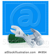 Vector Illustration of a 3d Adjustable Wrench and Hammer in Front of Blueprint Paper by AtStockIllustration