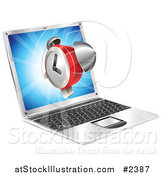 Vector Illustration of a 3d Alarm Clock Floating over a Laptop Computer by AtStockIllustration