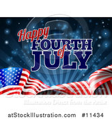 Vector Illustration of a 3d American Flag and Fourth of July Text over Blue by AtStockIllustration