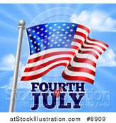 Vector Illustration of a 3d American Flag and Fourth of July Text over Blue Sky by AtStockIllustration