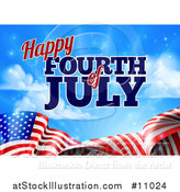 Vector Illustration of a 3d American Flag and Fourth of July Text over Blue Sky with Flares by AtStockIllustration