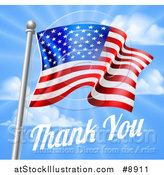 Vector Illustration of a 3d American Flag and Thank You Text over a Blue Sky for Memorial or Veterans Day by AtStockIllustration