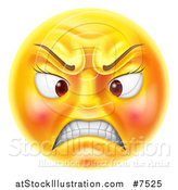 Vector Illustration of a 3d Angry Yellow Female Smiley Emoji Emoticon Face by AtStockIllustration