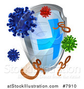 Vector Illustration of a 3d Antivirus Shield Deflecting Viruses, Germs and Bacteria by AtStockIllustration
