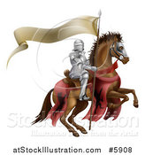 Vector Illustration of a 3d Armoured Knight on a Steed, with a Ribbon Banner Flag by AtStockIllustration