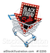 Vector Illustration of a 3d Arrow Marquee Sign with Black Friday Sale Text in a Shopping Cart by AtStockIllustration