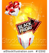 Vector Illustration of a 3d Arrow Marquee Sign with Black Friday Sale Text over a Gift Box by AtStockIllustration