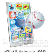 Vector Illustration of a 3d Baseball Flying Through and Breaking a Cell Phone Screen by AtStockIllustration