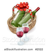 Vector Illustration of a 3d Basket with Wine Bottles and Glasses by AtStockIllustration